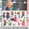4 Sheets Super Mario Temporary Tattoo for Funs, 100+pcs Fake Waterproof Temporary Tattoo Super Marios Sticker for Boy Girl Teens Birthday Party Bags Fillers Favors Supplies Gifts Goodies Decoration
