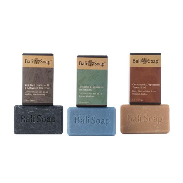 Bali Soap - Earthy Botanical - Daily Essential Oil Bar Soap Set - 3 pc Variety Pack - Handmade Moisturizing Natural Glycerin Soap for Body & Face - Vegan and Biodegradable - 3.5oz Bars