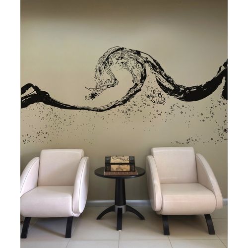 Beach House Ocean Beach Surf Curl Wave Wall Decal Sticker 34in Tall x 72in Wide. (Black Color) #OS_AA1551s