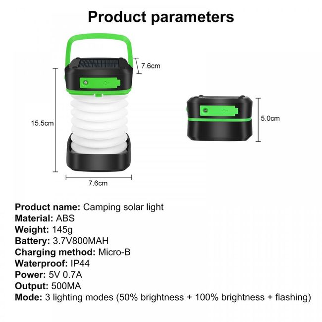 Solar Led Camping Lantern, Rechargeable 3 Light Mode Battery