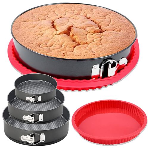 GZMAISULEE Springform Pan Set of 4 Round Cake Baking Pans with Removable Bottom Leakproof Cheesecake Springform Pan Protector 10 Inch Bakeware for Cake, Cheesecakes, Pizza (4/7/8.6 In)
