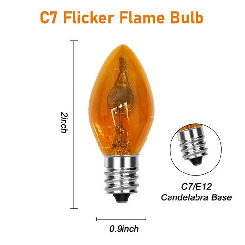 25 Pack Flicker Flame Replacement Light Bulbs, C7 Orange Realistic Flame Light Bulb, Flickering Lights for Indoor Outdoor Halloween Party Christmas Decor
