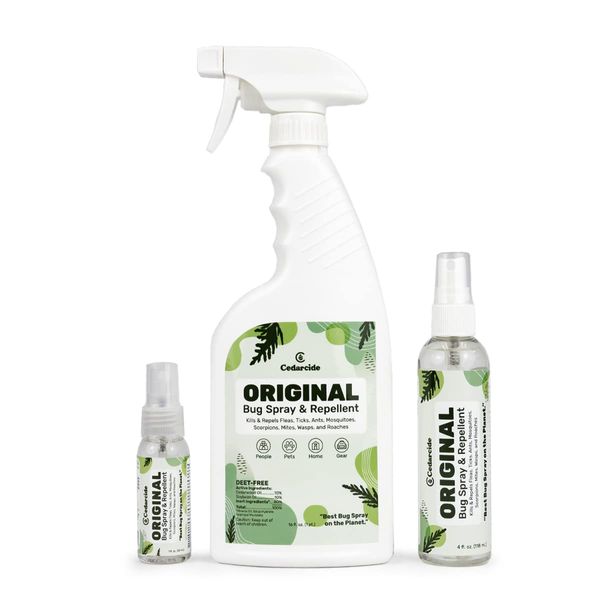 Cedarcide Original Bug Spray | Repel & Kill Fleas, Ticks, Mosquitoes, Mites, Ants & Chiggers | for use on People, Pets & Home | Natural Cedar Oil | Eco-Friendly | Small Size Kit