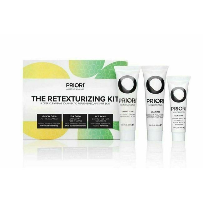 Priori Retexturizing Kit 3-Piece Skincare Set w/ Wash Moisturizer & Scrub