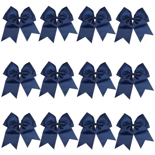 8 Inch Cheerleader Bows Ponytail Holder Cheerleading Bows Hair Tie(Navy blue)