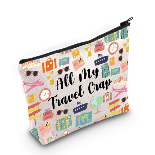 PYOUL Travel Lover Gift All My Travel Crap Makeup Bag Adventure Lovers Zipper Cosmetic Bag Traveller Themed Gift Worldwide Travelers Zipper Travel Bag, My Travel Crap B