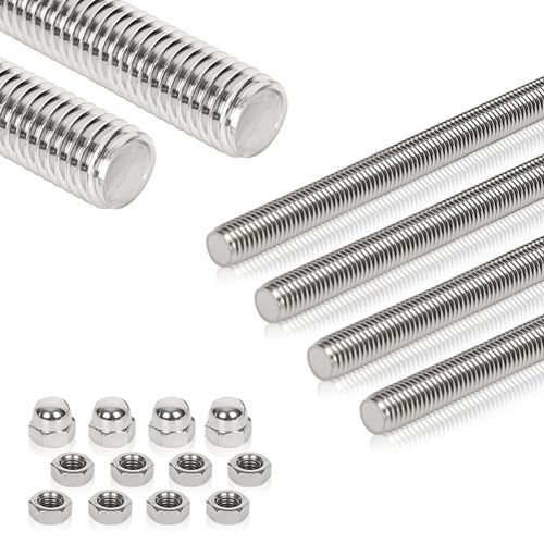 Arwnnklo 4 Pcs 304 Stainless Steel M6 Fully Threaded Rod,12"(305mm) Long Threaded Rod,Right Hand Threads，with Nuts (4, M6x305mm)