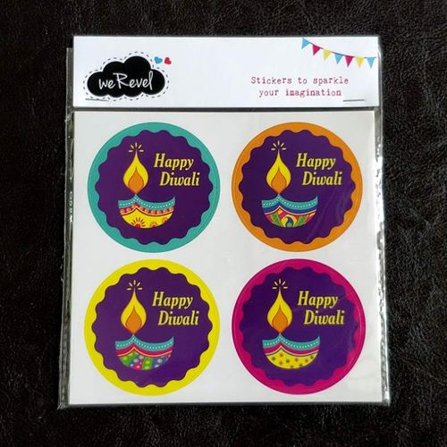 weRevel Happy Diwali Party Stickers, 40 Count, 2 Inches, Round, 4 Unique Designs