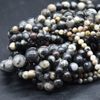 Black Silver Leaf Jasper Gemstone Round Beads - 4mm - 15'' Strand