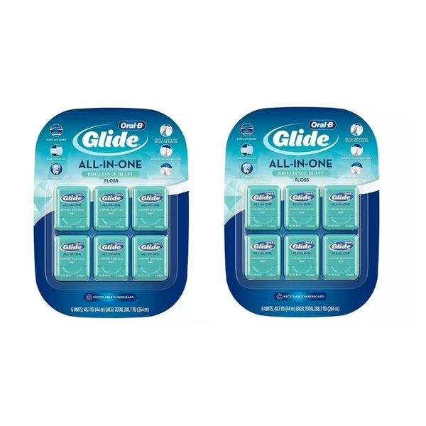 NEW Oral-B Glide All in One Brilliance Blast Mint Flavor DentalFloss 6 Pack lot2