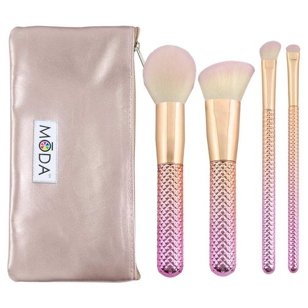 Moda Royal & Langnickel Full Size Metallic Rose Complete Face 5pc Makeup Brush Set with Pouch, Includes - Round Powder, Angle Kabuki, Angle Shader, and Smudger Brushes, Rose` Ombre,MSET-RCK4