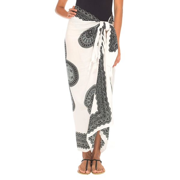 SHU-SHI - Floral Beach Sarong - for Women - Swimsuit Cover-Up with Coconut Clip - White/Black/Grey