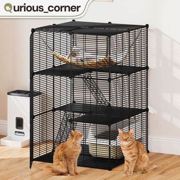 28" x 41" Cats Catio Cage Metal Kennel Pet Playpen Free Hammock Paw Friendly