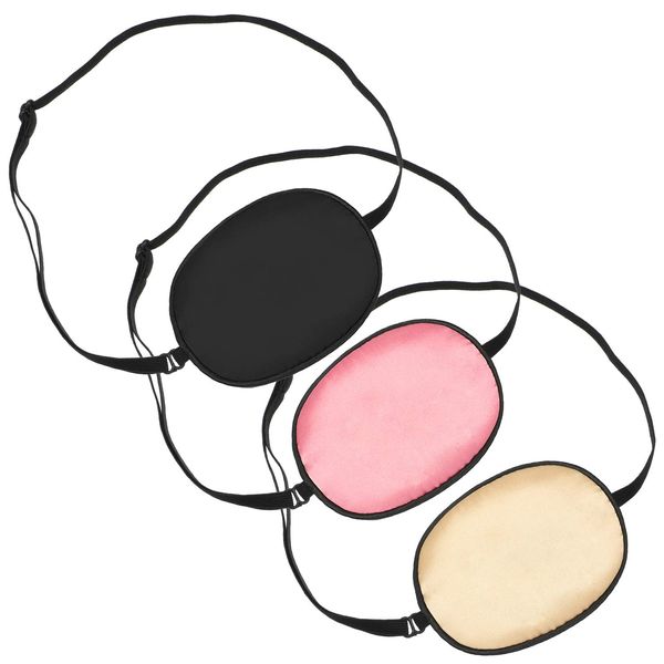 3 Pieces Silk Eye Patch Elastic Lazy Eye Patch Adult Adjustable Single Eye Patch with Elastic Strap (Black, Champagne, Peach)