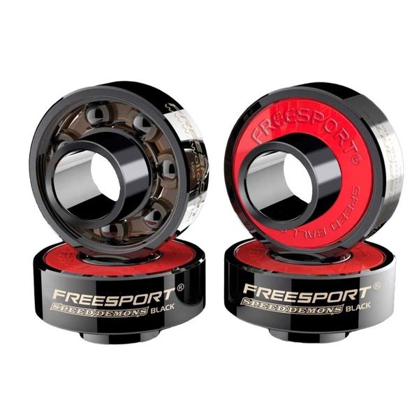 FreeSport High Speed 608 Hybrid Ceramic Bearings (8 Pack) for Inline Skates or Skateboards or Scooters with Spacers (One Piece)