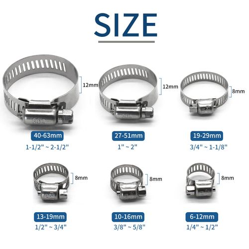 25 Pack Stainless Steel Hose Clamps, 1/2 inch to 3/4 inch Worm Gear Metal Hose Clamps for Pipe, Dryer Repair, Tubing and Fuel Line