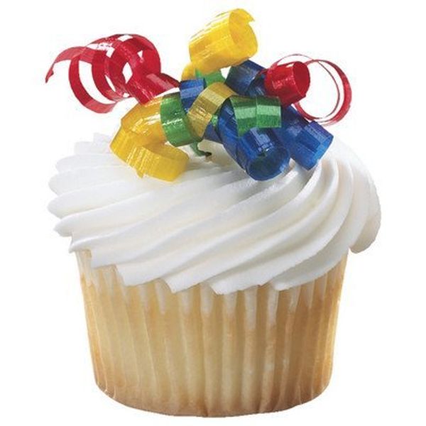 Primary Colors Curling Ribbon Cupcake Picks - 12 ct