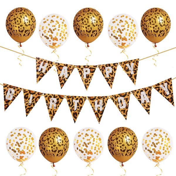 Cheetah Happy Birthday Banner, Cheetah Theme Balloons,Animal Party Decors,Girls Birthday Party Banner Balloons For Birthday Baby Shower Animal Themed Party Wedding Decoration