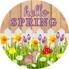 Hello Spring with Bunny and Mushroom Easter or Spring Sign or Door Hanger
