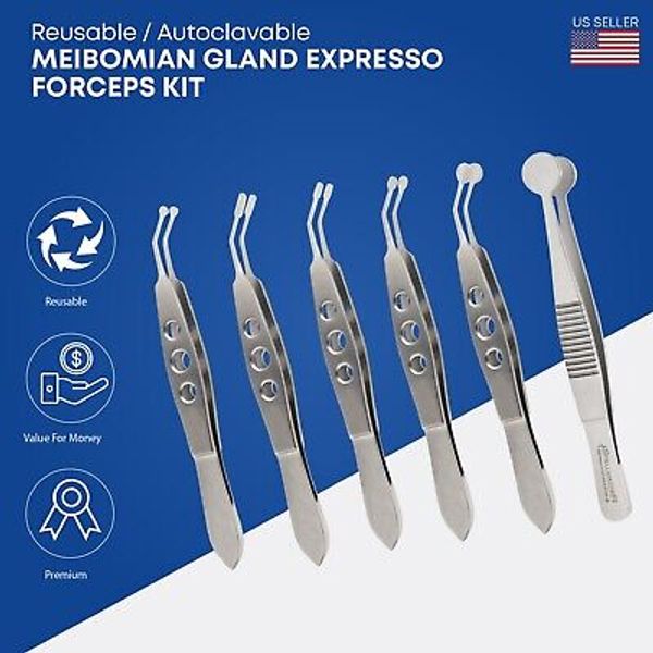 Meibomian Gland Expressor Forceps Set Eyelid Tweezers Kit Ophthalmic Tools 6 Pcs