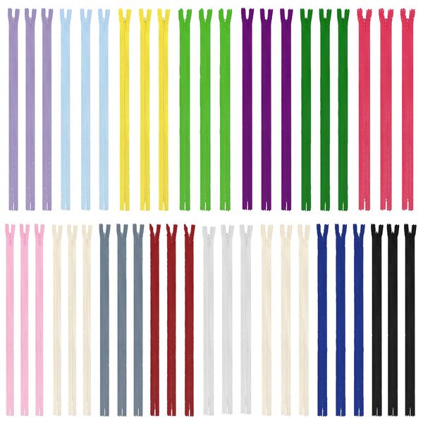 SZCXDKJ 45pcs 55cm/22 Inch Invisible Multicolor Nylon Coil Zippers for Sewing and Crafts 15 Colors