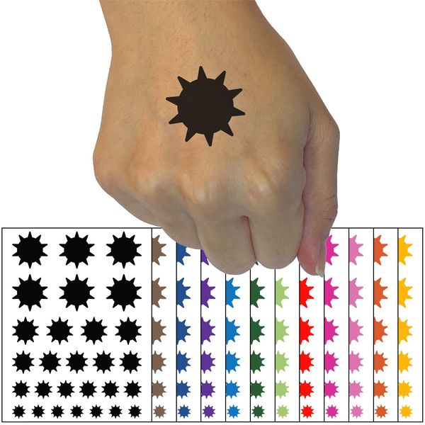 Sun Solid Temporary Tattoo Water Resistant Fake Body Art Set Collection - Black (One Sheet)