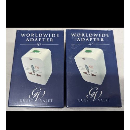 Set Of 2  Guest Valet Worldwide Travel Adapter, Black, 100V-250V/10A, PA/UNIV
