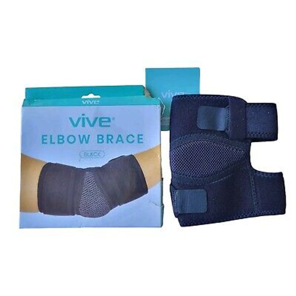 Vive Elbow Brace Compression Sleeve for Tennis Elbow, Strains, Sprains Black