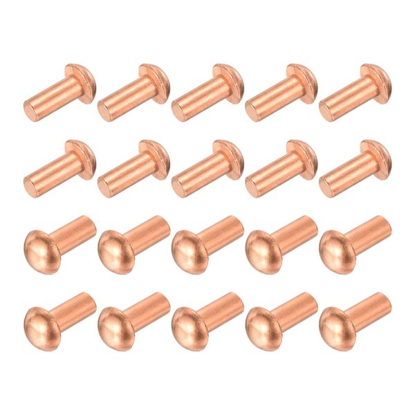 sourcing map 30 Pcs 15/64" x 35/64" Round Head Copper Solid Rivets Fasteners