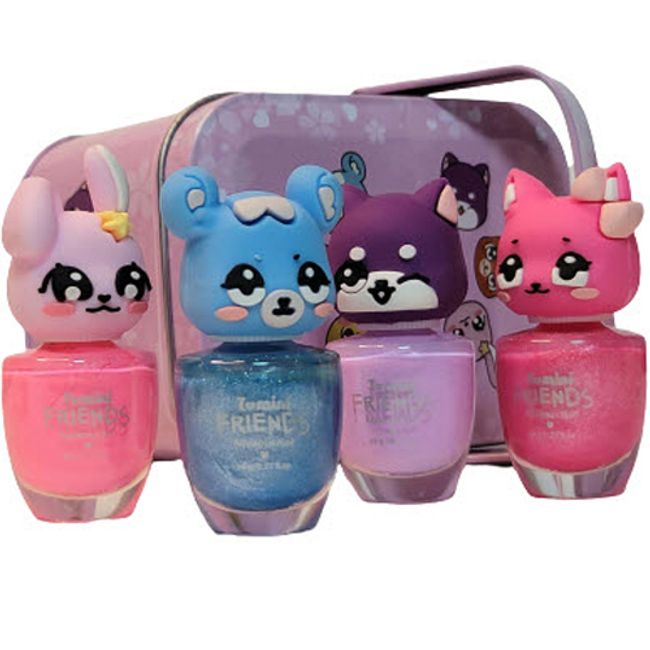 Tumini Friends Water-Based Nail Polish Cat + Rabbit + Dog + Hamster + Tin Case Set