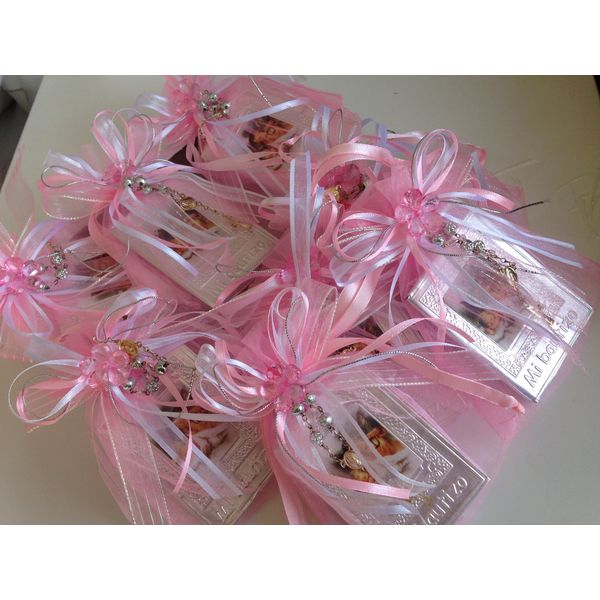 Hand made Baptism Favors Baby Pink 12pc / Prayer Books Covered in Repujado/recuerditos De Bautizo En Repujado Libritos De Oracion