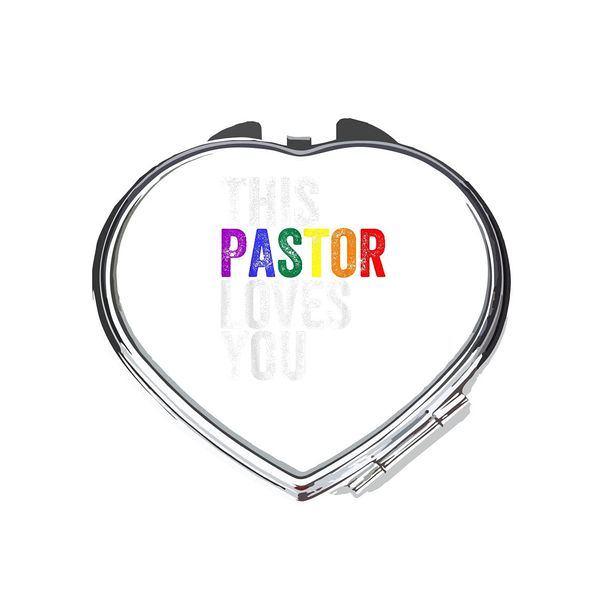 This pastor loves you LGBT pride statement compact pocket mirror - silver heart shape