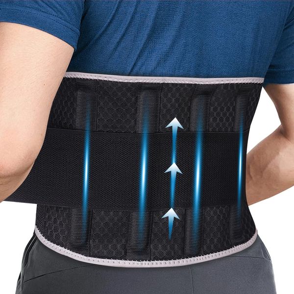 COMFORCE Back Brace for Lower Back Pain, Copper Lon Compression Back Support Belt with 6 Stays for Women & Men, Breathable Lumbar Support Belt for Sciatica, Scoliosis, Herniated Disc(Waist: 30"-52")