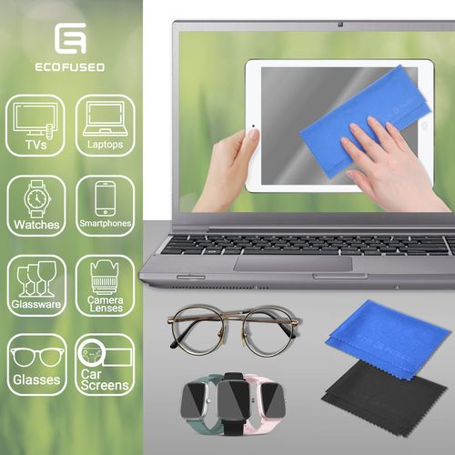 ECO-FUSED Microfiber Cleaning Cloth - 6 x 7 Blue/Black Microfiber Cloth with White Cleaning Cloth - 12 Pack Microfiber Cleaning Cloth for Glasses & Camera Lens