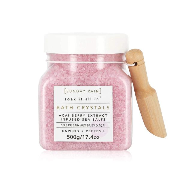 Sunday Rain Luxury Nourishing Bath Crystals, Vegan & Cruelty-Free with Vitamin Rich Acai Berry Extract & Natural Sea Salts, 500g