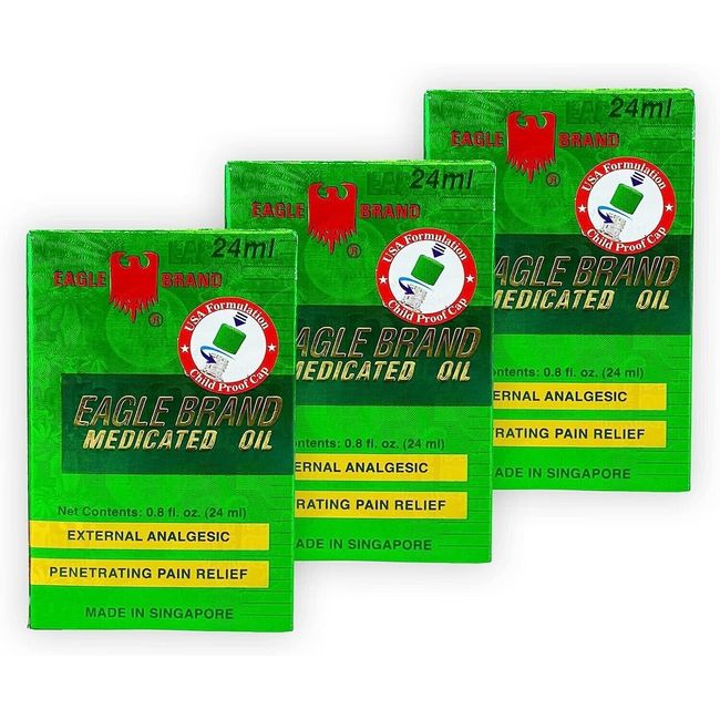 Eagle Brand Medicated Oil For Pain Relief 24ML ( Pack of 3 ) ~Exp 8/2028