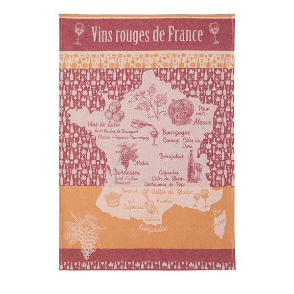 Printed Cotton Tea Towel, Vins Rouge de France