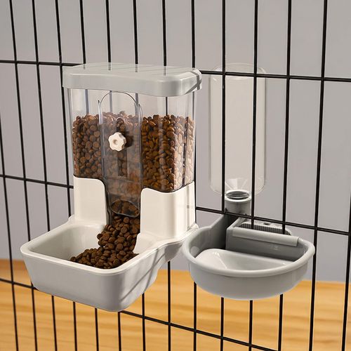 Automatic Pet Food Water Dispenser, Auto Gravity Pet Feeder Water Bottle Set for Crate, Feeding Station for Small Dog Cat Rabbit Guinea Pigs Chinchilla Ferret Hedgehog (Gray)