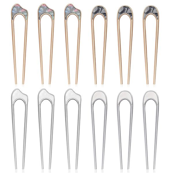 12 Pieces French Twist Hair Forks Large U-Shaped Hair Styling Pins Vintage Metal Hair Sticks for Long and Thick Hair, Curly Hair, Fine Hair