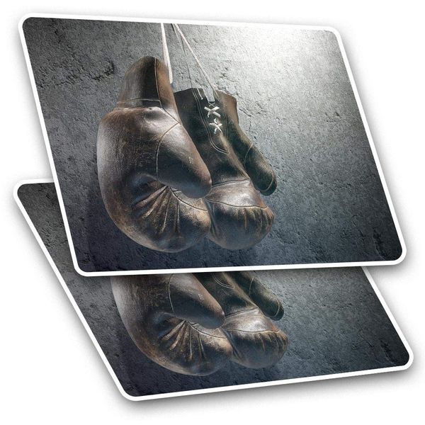 2 x 10cm Rectangle Stickers - Retro istic Boxing Gloves Boxer Decals 14529
