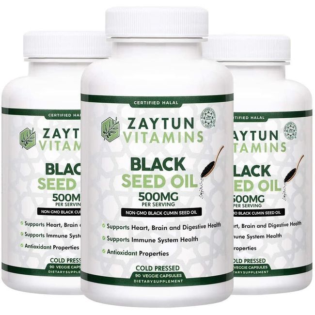 Zaytun Vitamins Halal Black Seed Oil, Cold Pressed, 3-Pack, Certified Halal