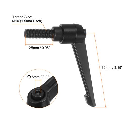 uxcell Adjustable Clamp Lever Handle M10x25mm Male Threaded Stud Bolt Knob Swivel Screw Lock Quick Release Ratchet Push Button Handle Black 6pcs