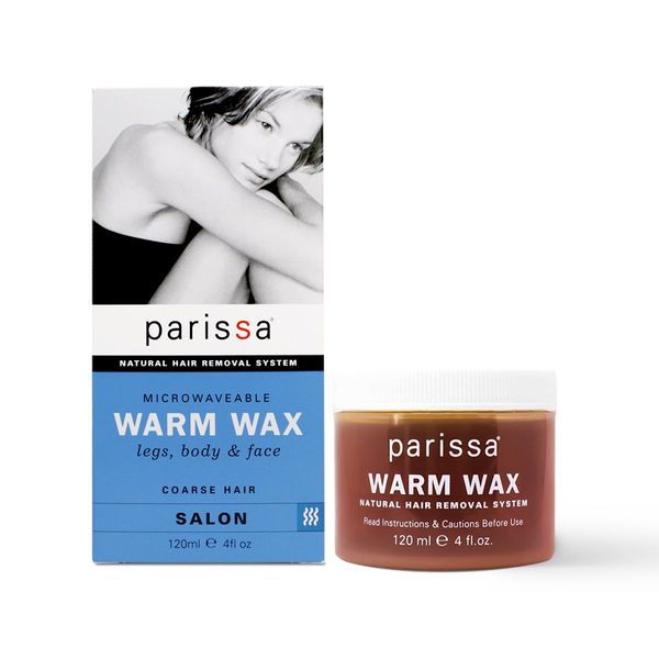 Parissa Warm Wax (Microwaveable), Hair Removal Waxing Kit Professional Strength for Body Waxing, 4 fl oz (120ml) Wax, 3 Spatulas, 20 Strips & 8ml Azulene Oil