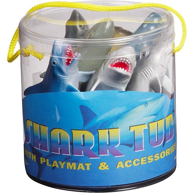 WARM FUZZY Toys Kids Tub of 7 Realistic Shark Figurines, 1 Tub & Playmat - Engaging Educational Playtime - Ultimate Fun & Learning Experience for Home or Classroom (Ages 3+)