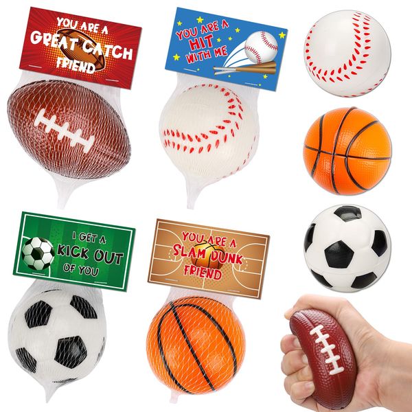 16 PCS Stress Balls Foam Bouncy Balls Stress Relief Pinata Filler Goodie Bag Stuffers Gift Card Basketball Football Party Favors Bulk Treasure Box Toys for Classroom Prizes Kid Toddler Boys Girls