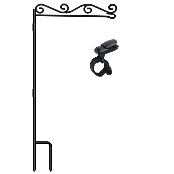 HOOSUN Garden Flag Stand, Premium Garden Flag Pole Holder Black Metal Powder-Coated Weather-Proof Paint, 37.8"H x 15.5"W for Outdoor Garden Lawn Without Flag