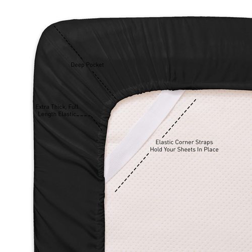 Twin Fitted Sheet Only with Full Elastic & Built in Corner Sheet Straps to Prevent Shifting - Soft & Breathable Brushed Microfiber Bottom Sheet, Twin, Black