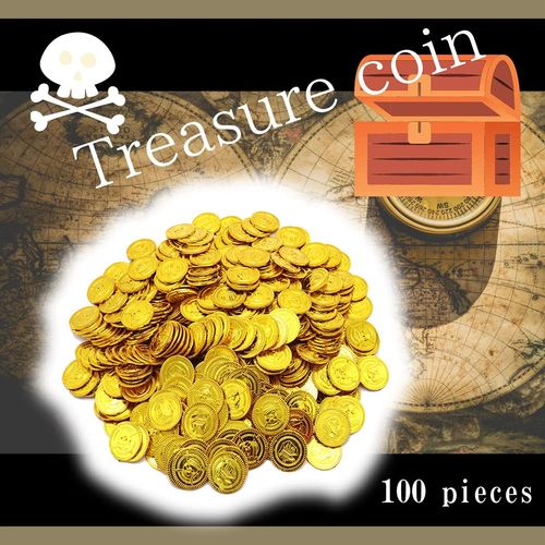 XSAJU Toy Gold Coins, Set of 100, Pirate Coins, Toy Money, Board Games, Cosplay Accessories, Pirate Games (100 Gold Coins)