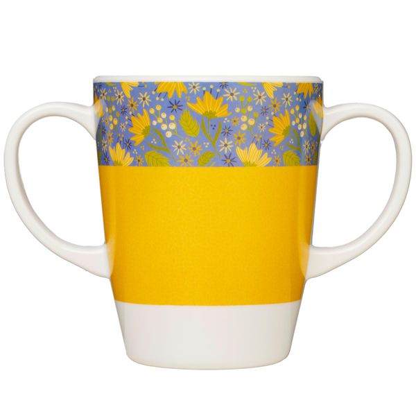 Rosa Lifestyle Two Handled Melamine Mug – Lightweight 126g, 400ml/14oz Capacity – Daily Living Mobility Aid for Elderly, Dementia, Tremors, Arthritis, & Weak Grip (Yellow)