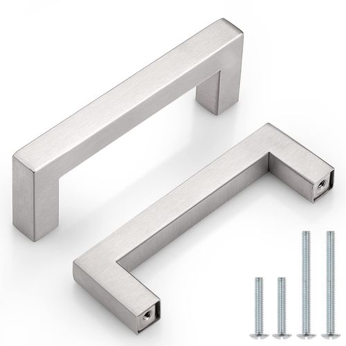 Probrico (15 Pack 3-1/2 inch Hole Center Stainless Steel Cabinet Pulls in Brushed Nickel, Square Kitchen Cabinet Handles Bath Drawer Hardware, Modern Dresser Closet Pulls, 4 Inch Total Length